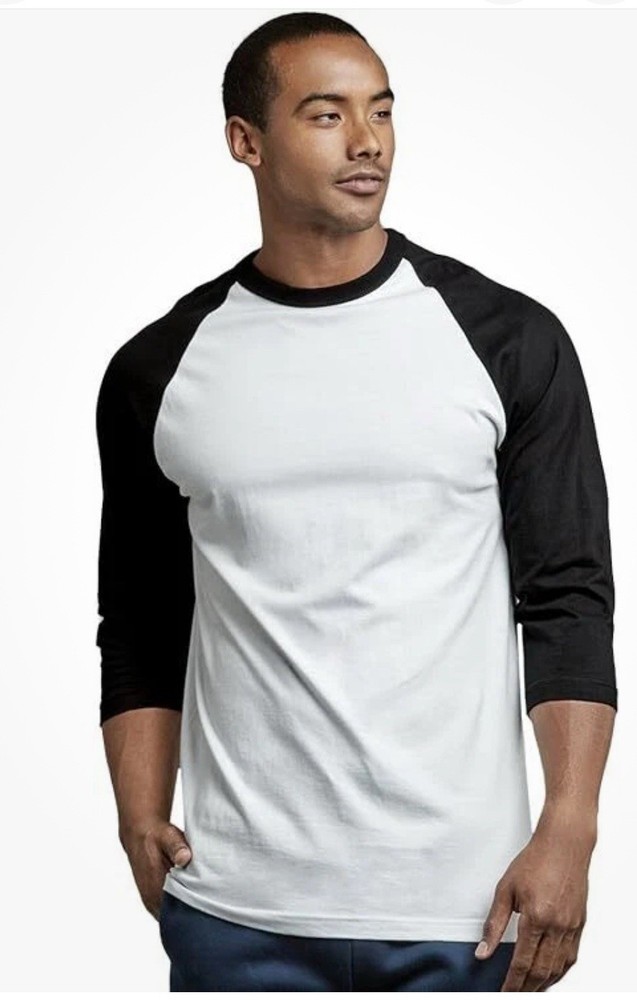 TOP PRO Men’s 3/4 Sleeve Raglan Jersey Baseball T-Shirt MBT001 Size 3XL BLK WHI
