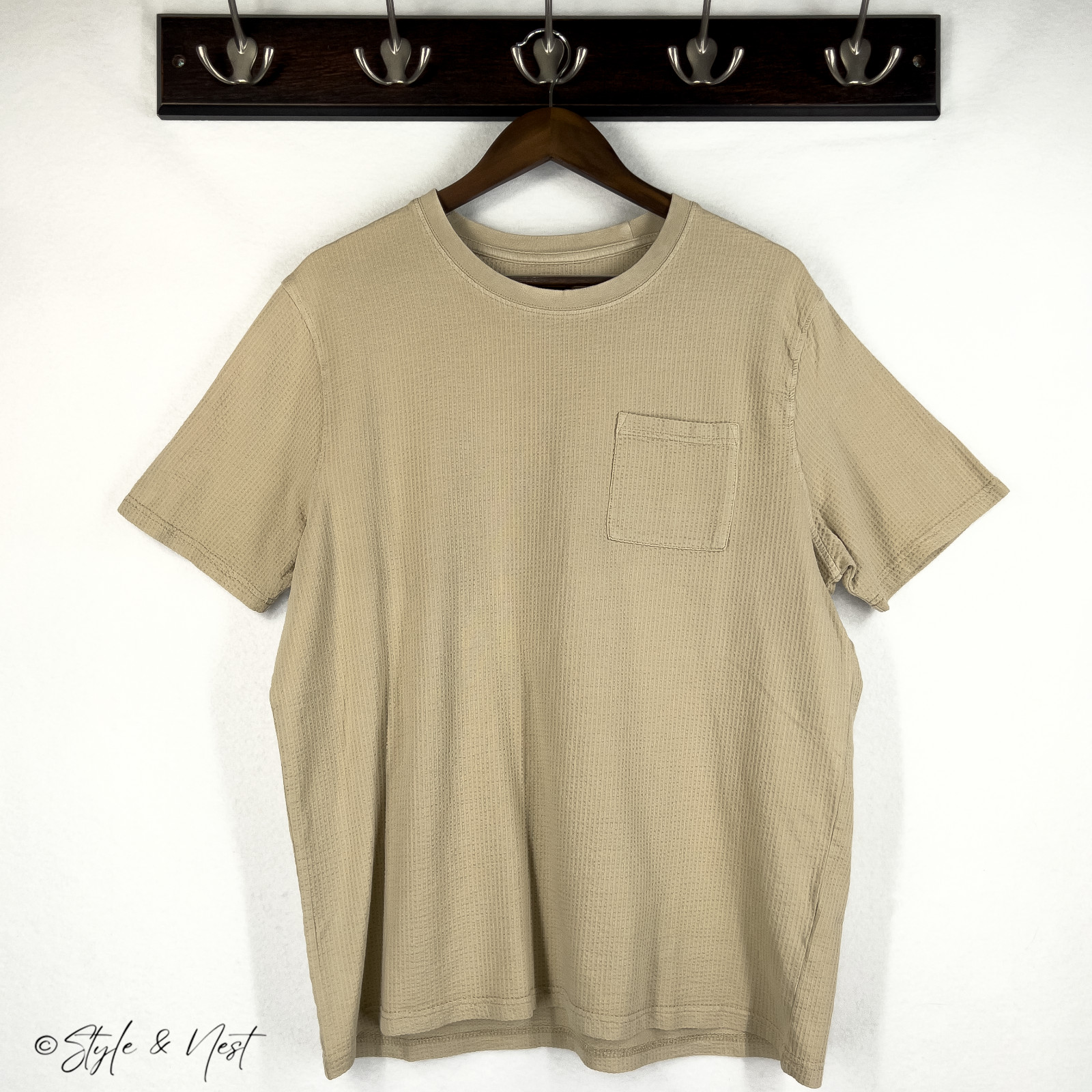 Common People Waffle Knit Tee Medium Stone Cozy Ribbed Coastal Summer gallery