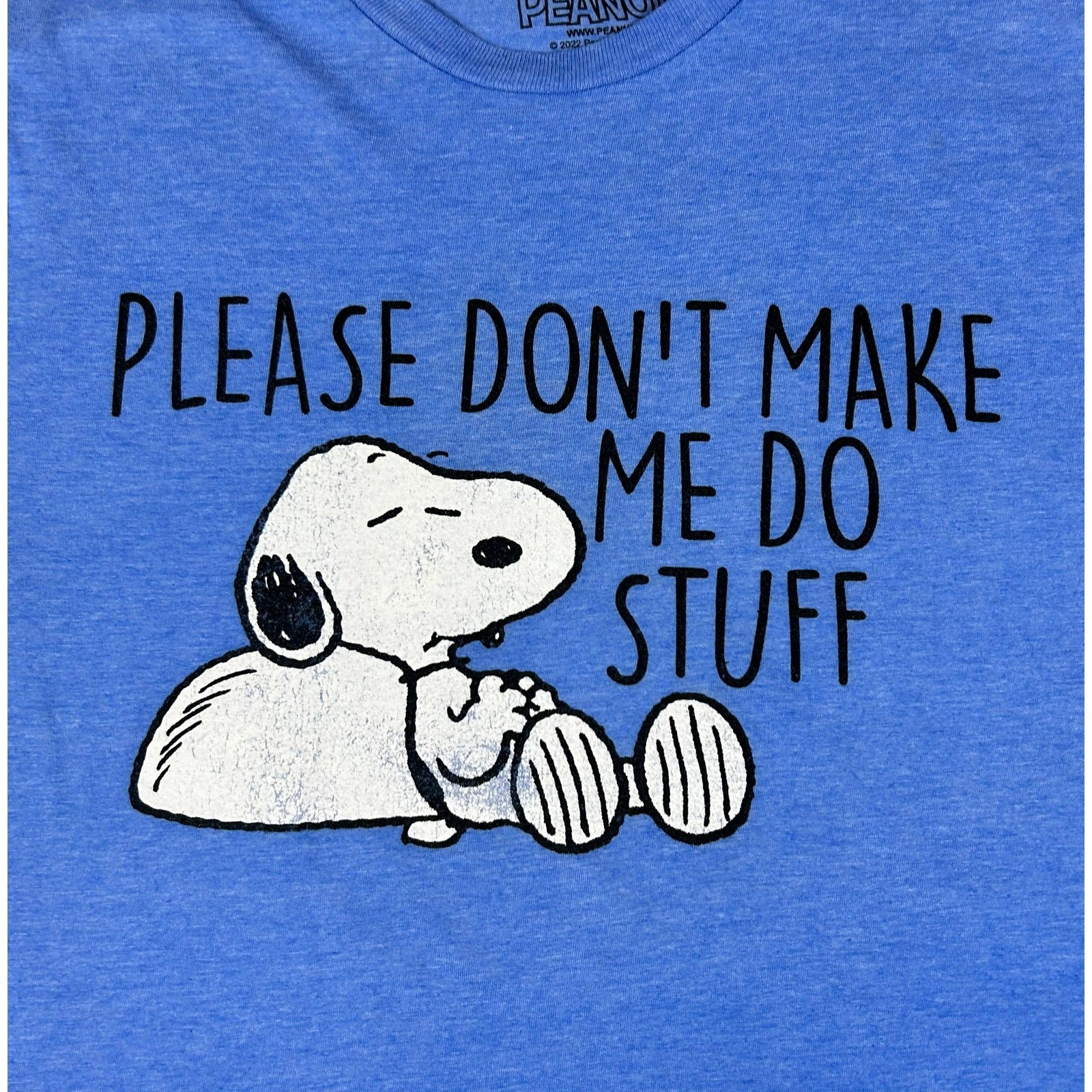 Peanuts Snoopy Please Don't Make Me Do Stuff T-Shirt Graphic Tee Blue Men Size M gallery