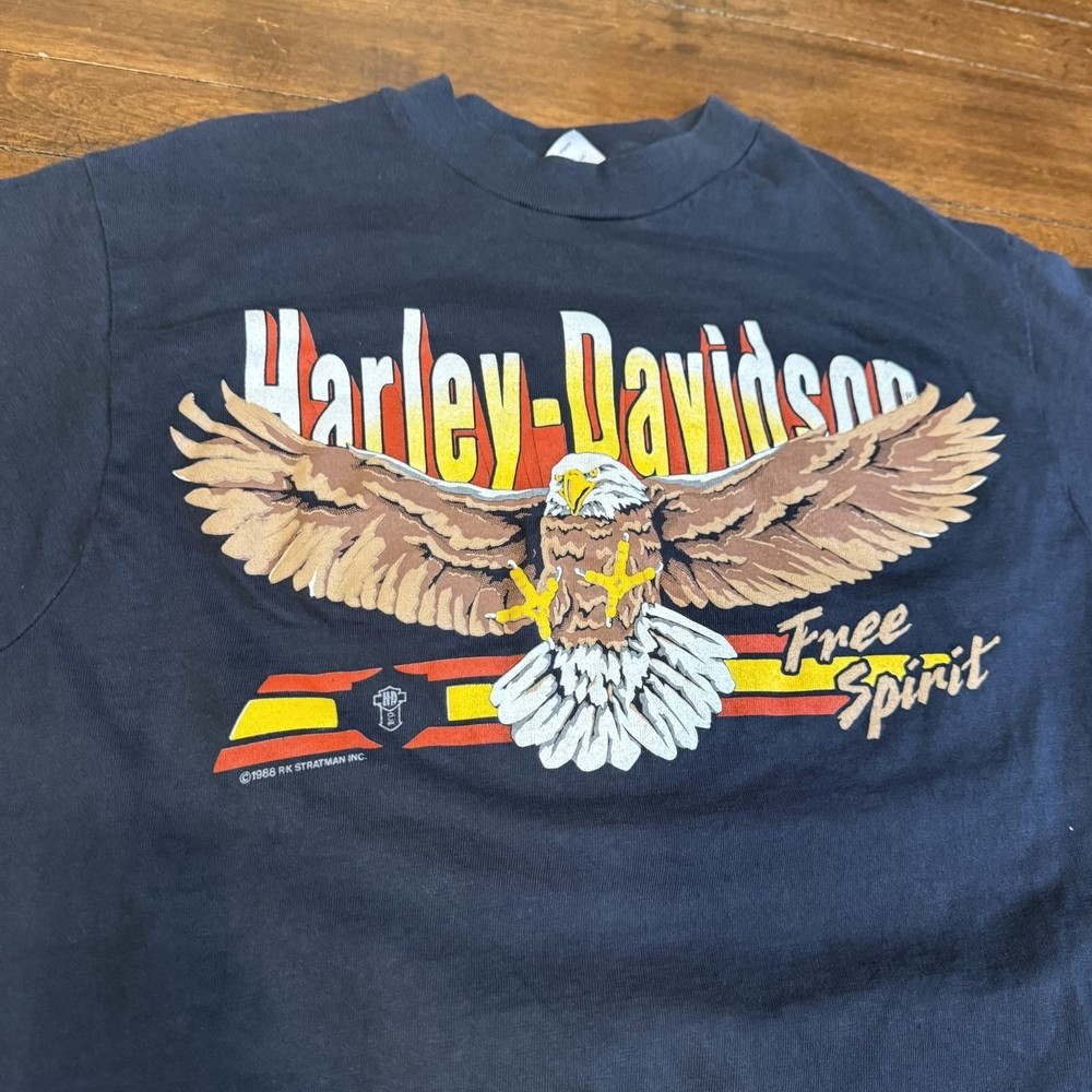 Vtg 80s Bikers Only Harley Davidson T-Shirt Free Spirit Size Medium Kutter Wi