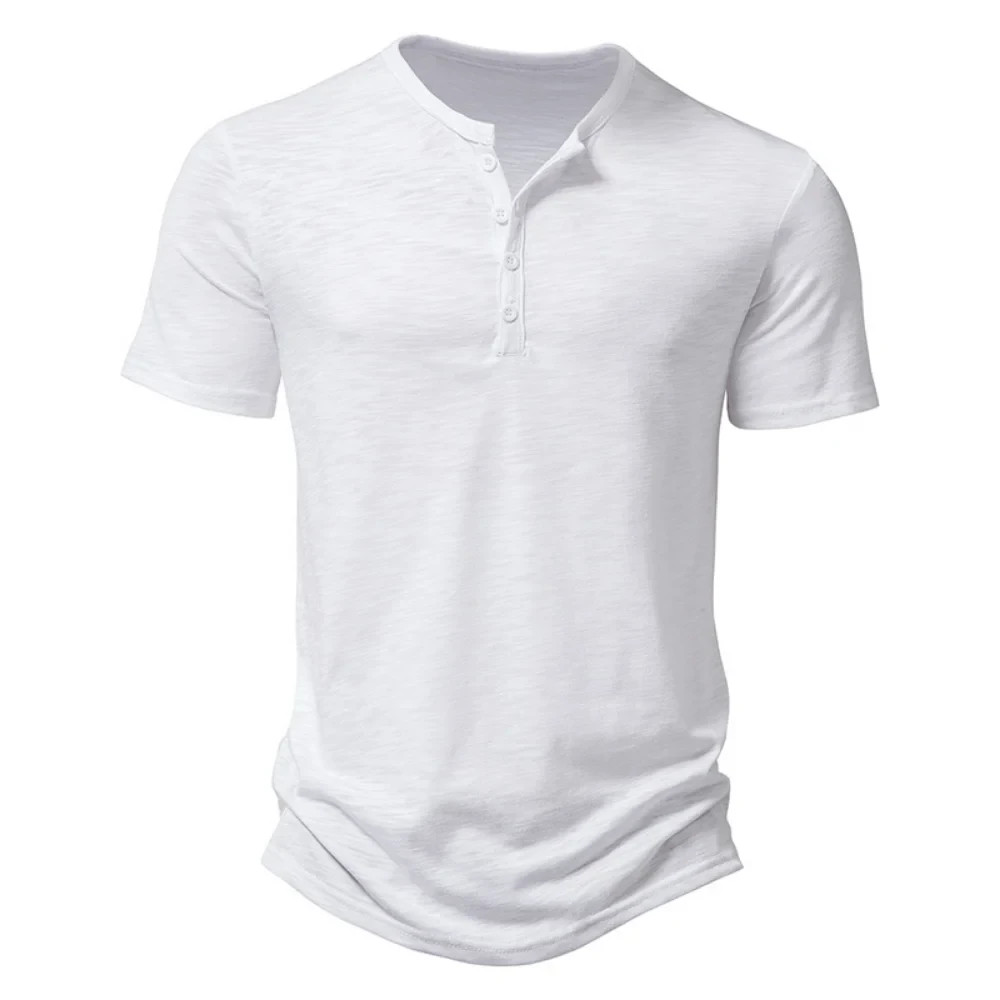 Henley Collar Summer Men Casual Solid Color Short Sleeve T Shirt for Men gallery