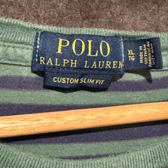 Polo Ralph Lauren Striped Tee Green Navy Custom Slim Fit Mens XL Grunge Nirvana