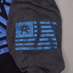 American Fighter Shiny Blue Graphic Long Sleeve T Shirt Mens Small Gray Black