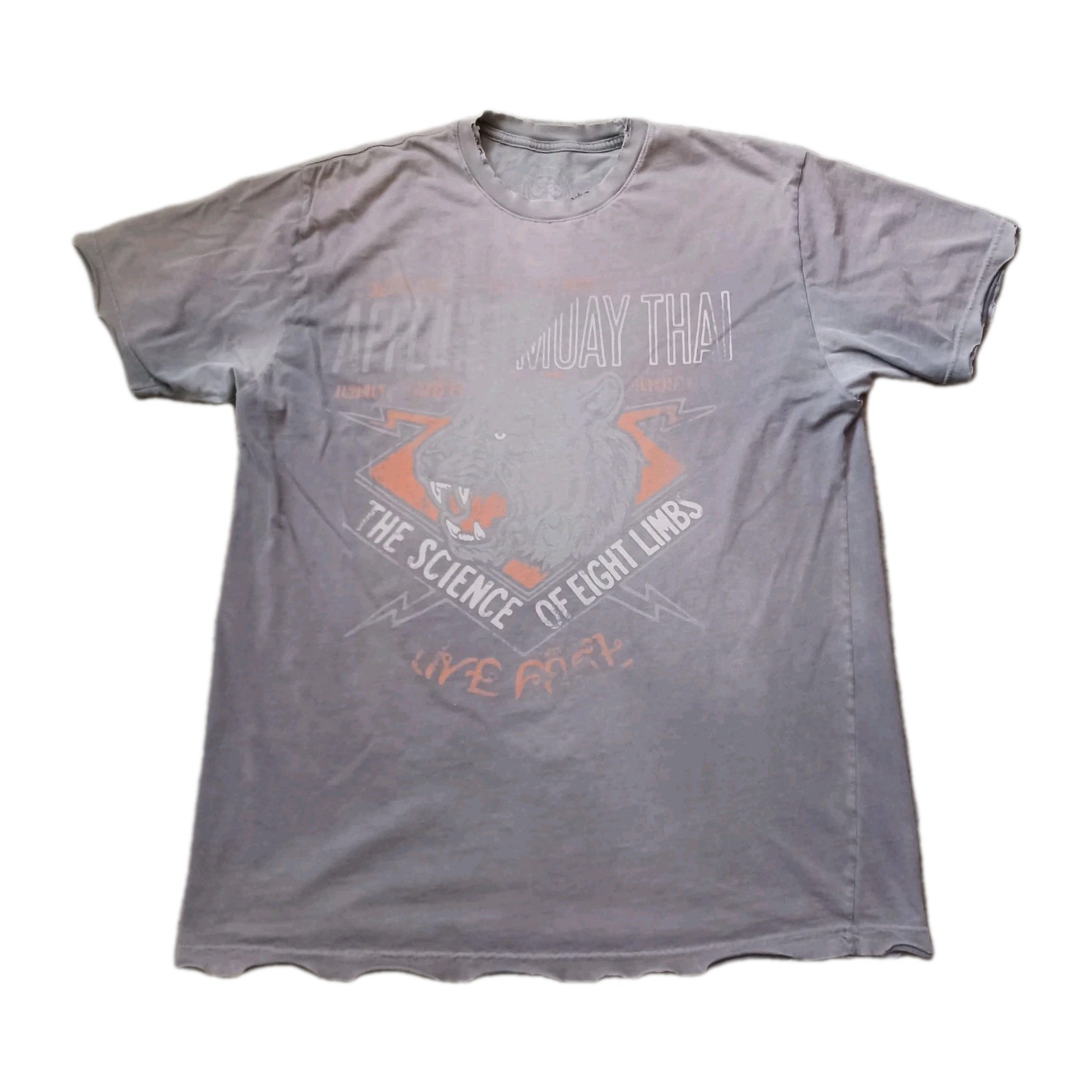 Affliction Sport T Shirt Mens XXL Gray Muay Thai Graphic Distressed Faded USA gallery