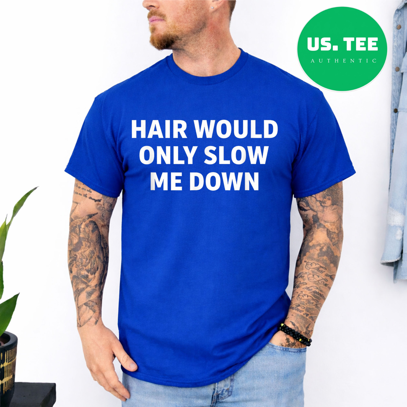 Hair Would Only Slow Me Down Funny Running for Men T-Shirt gallery