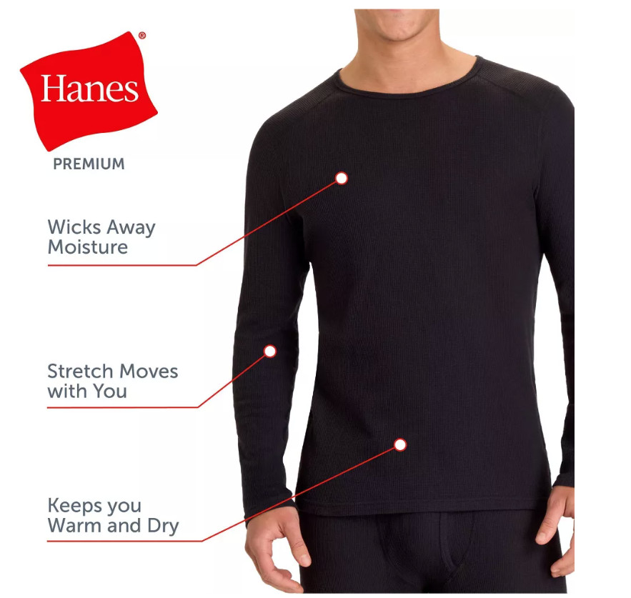 Hanes Men’s Waffle Knit Thermal Long Sleeve Shirt Black gallery