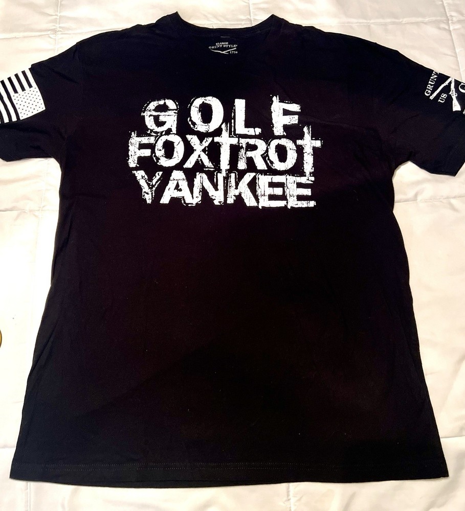 Grunt Style Foxtrot Yankee Graphic Black Men’s XL Crew Neck T-Shirt Military USA