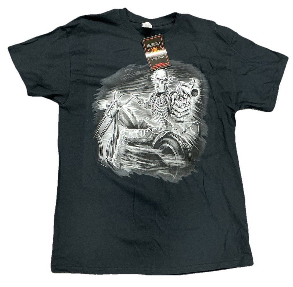 Hot Leathers Motorcycle Biker Shirt Skeleton Skull Large