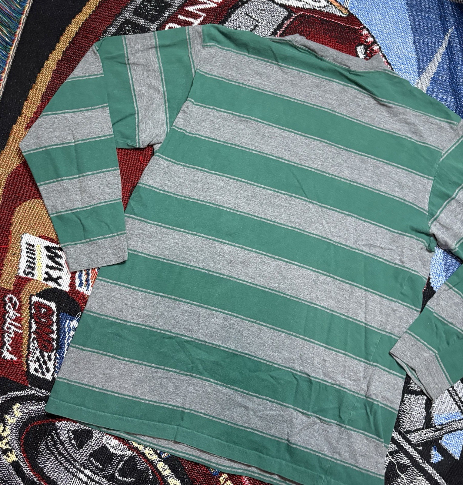 Vintage St Johns Bay Shirt Striped Green Gray Long Sleeve Medium Y2K Grunge gallery