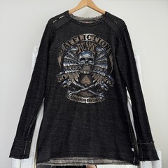 Affliction Reversible Thermal Shirt Mens Large Waffle Knit long Sleeve Y2K Wings