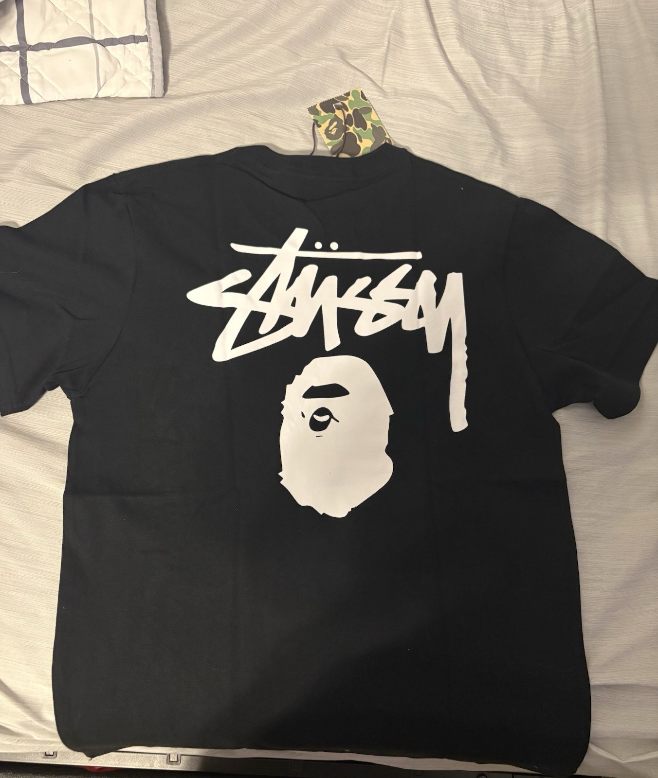 A Bathing Ape BAPE x Stussy Black Graphic Logo Crew Neck Tee Men’s M gallery