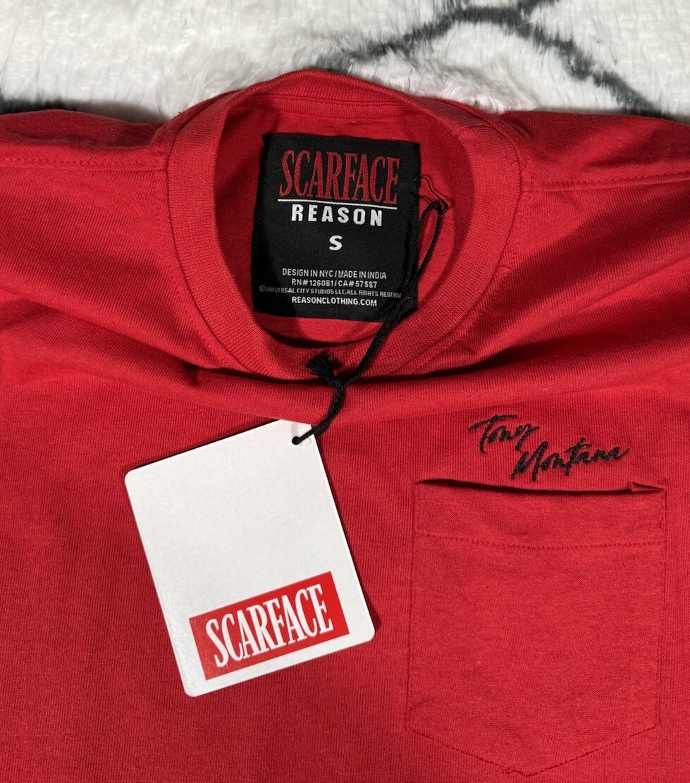 REASON Scarface Tony Montana Pocket Tee Shirt Red Men’s Size S *NEW* RARE gallery