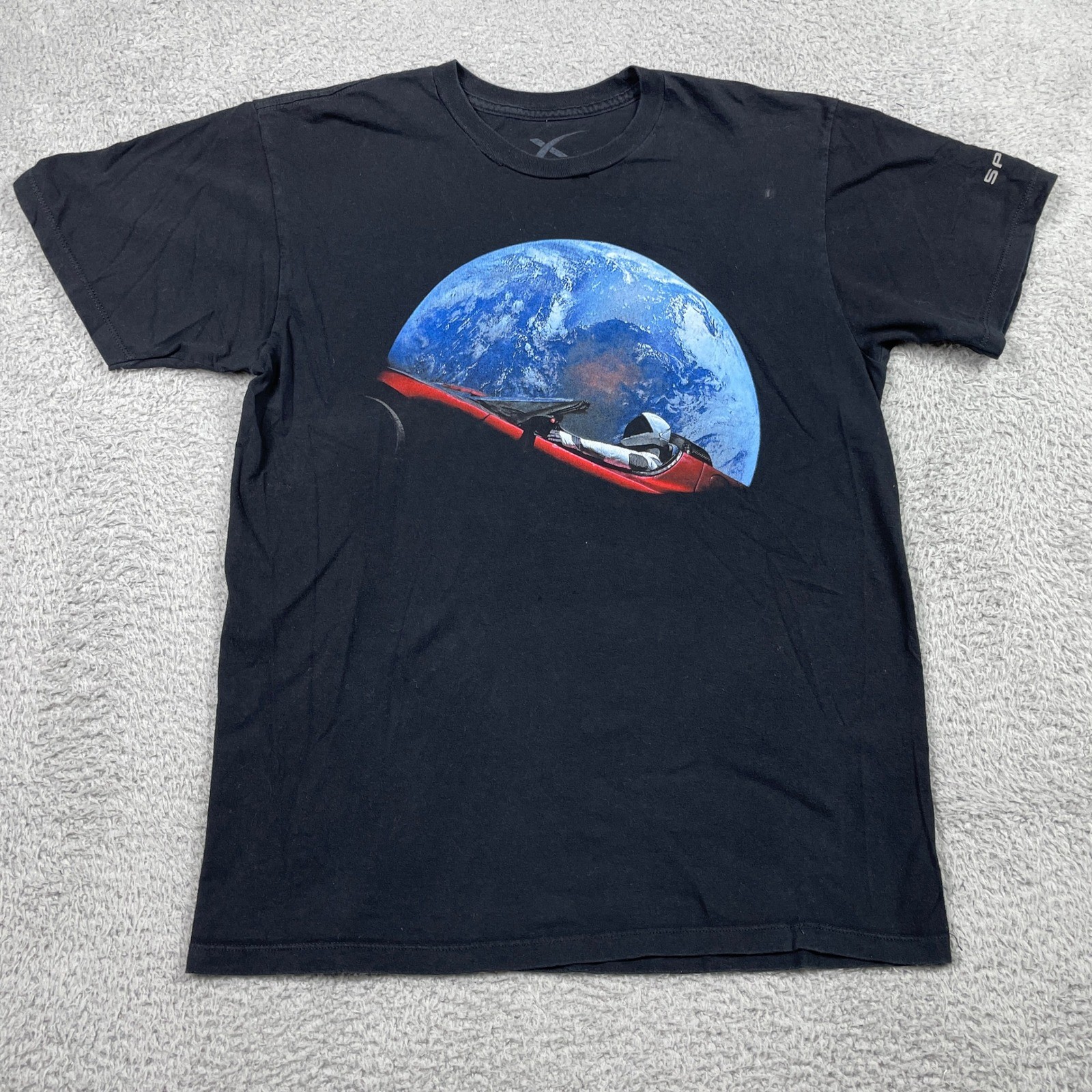SpaceX Falcon Heavy Starman T-Shirt Mens Medium Black Tesla Roadster 02.06.18 gallery