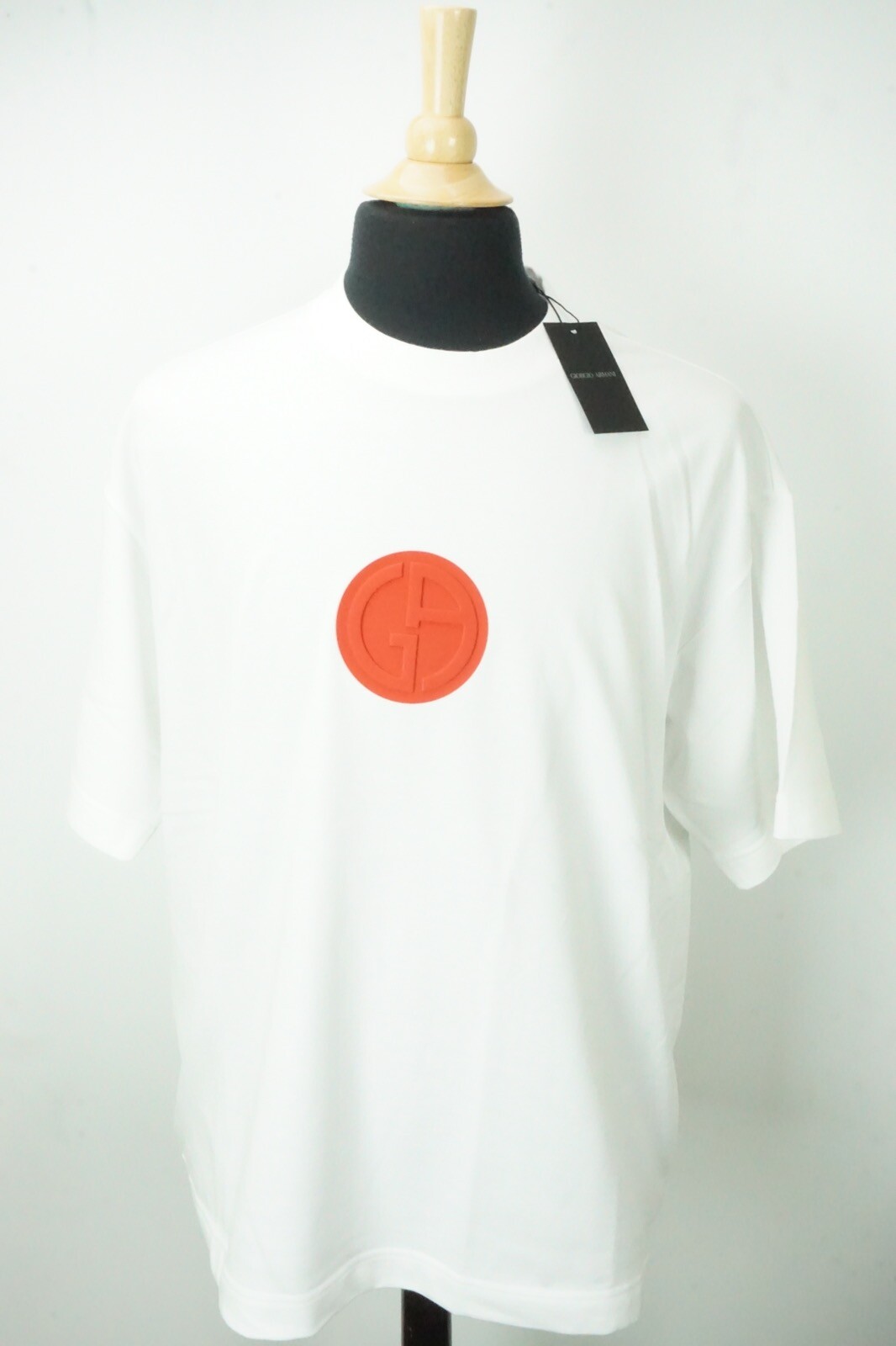 Giorgio Armani Black Label White Red Logo THICK Cotton Blend T Shirt Sz 58 NEW