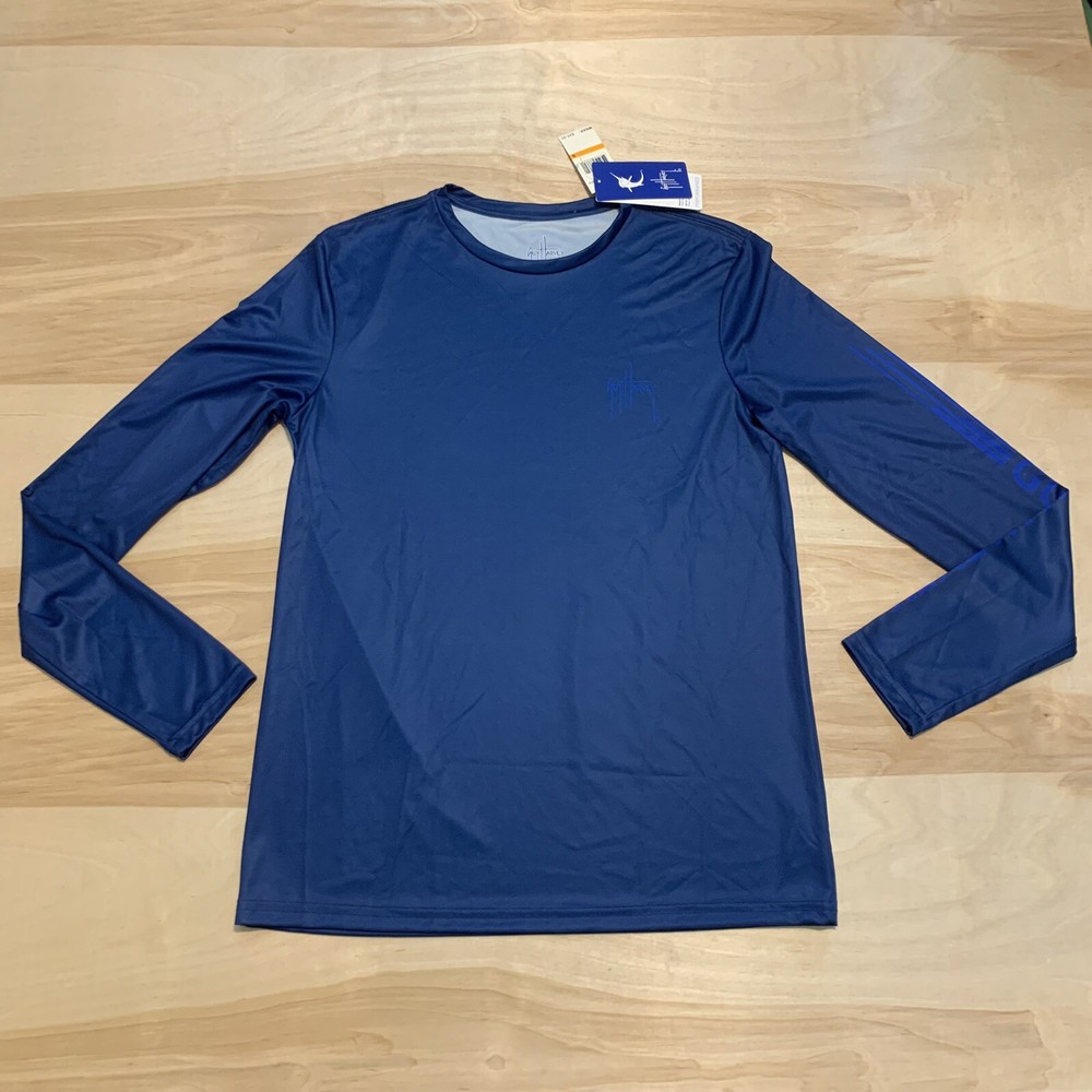 Guy Harvey Fishing Polyester Performance Long Sleeve Shirt Men’s S Blue NWTag