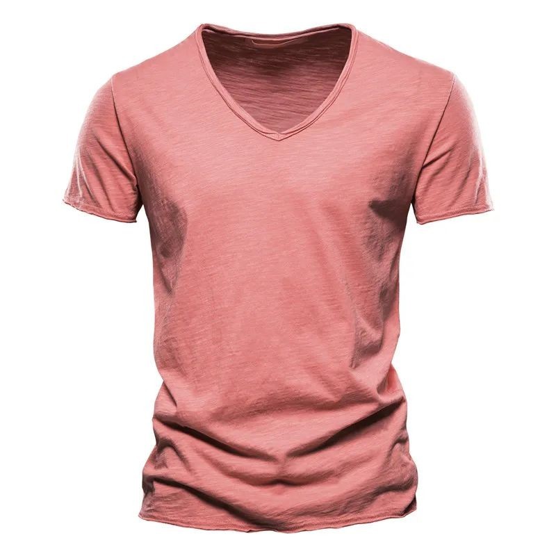 Men's 100% Cotton V-Neck T-Shirt Slim Fit Short Sleeve Tee gallery