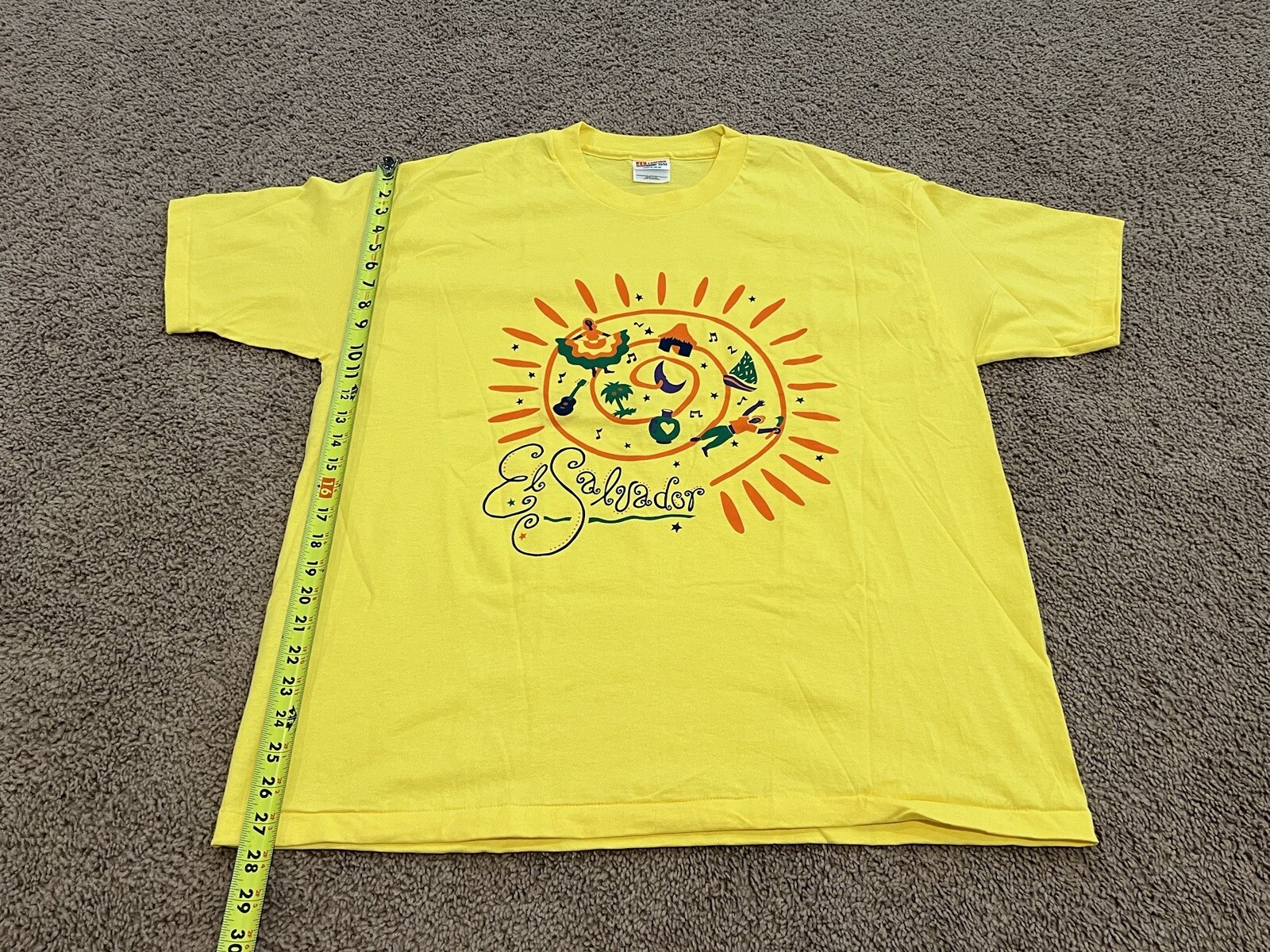 VTG Hanes Shirt Adult XL Yellow El Salvador T-Shirt Single Stitch USA Made Mens gallery