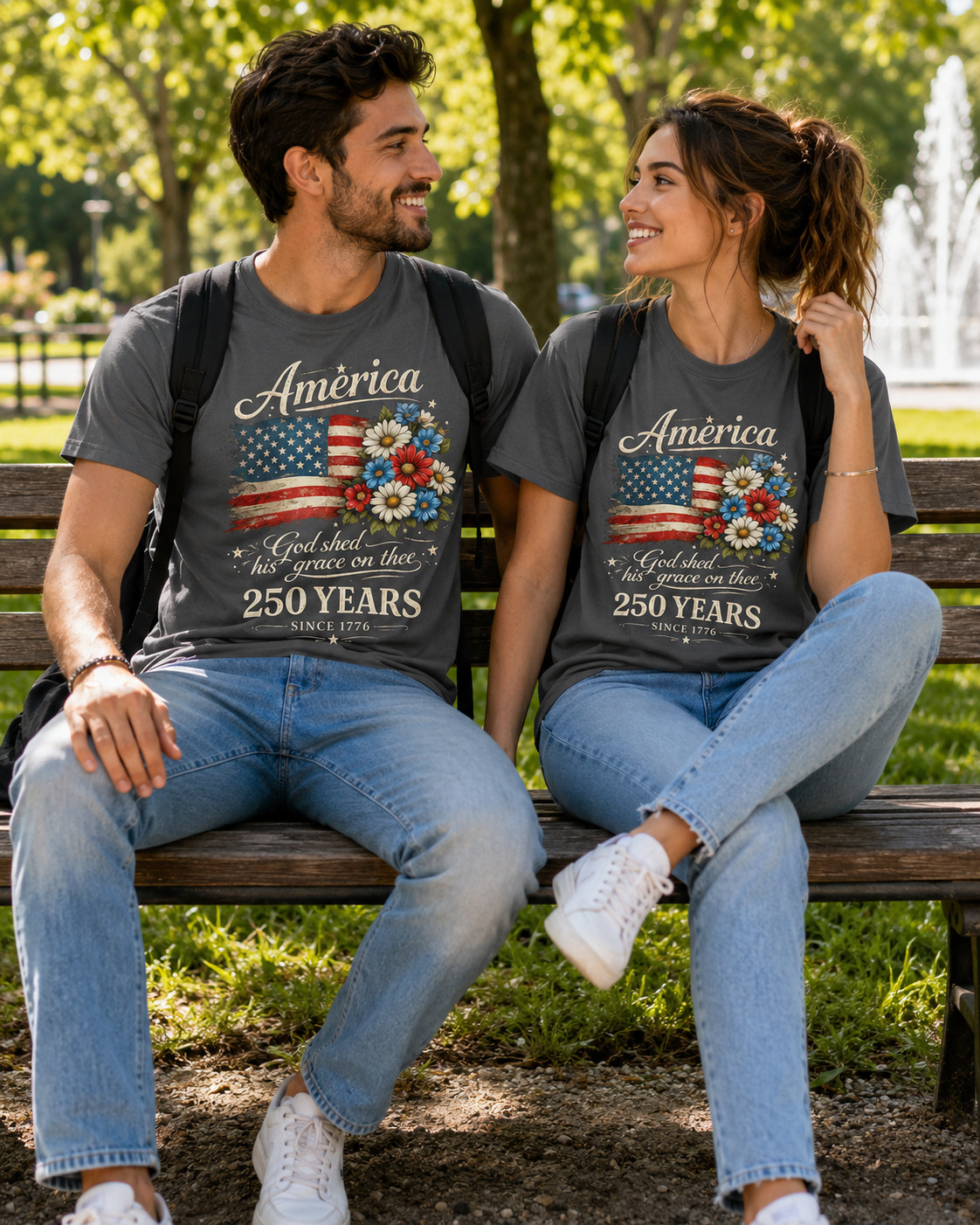 250th Anniversary Flag Floral USA Flag Patriotic 4th of July T-Shirt gallery