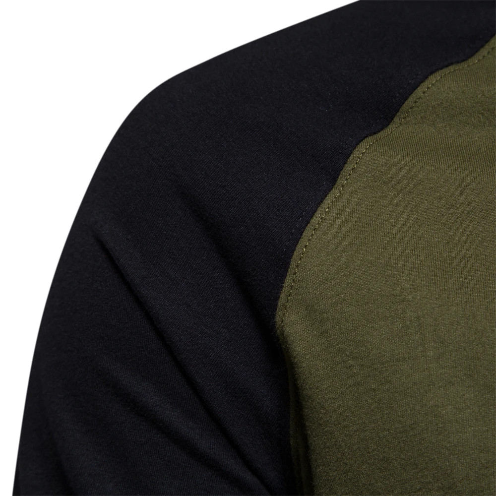 Men's T-shirts 100% Cotton Long Sleeve O-neck Pactwork Casual T Shirt gallery