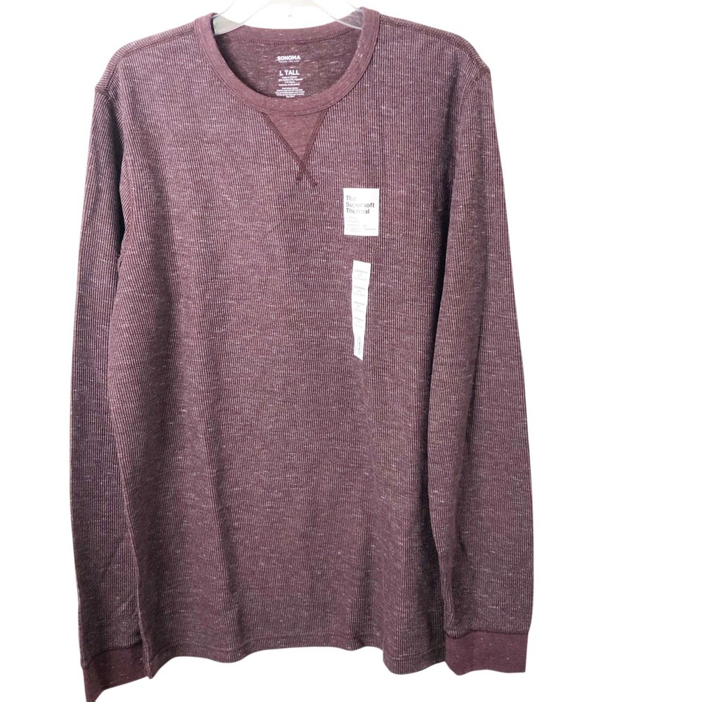 Sonoma NWT Men’s The Supersoft Thermal Crewneck Long Sleeve Shirt Plum L Tall