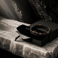 Men’s Leather Bracelet Stack with Textured Stainless Steel Beads, Hematite, B…