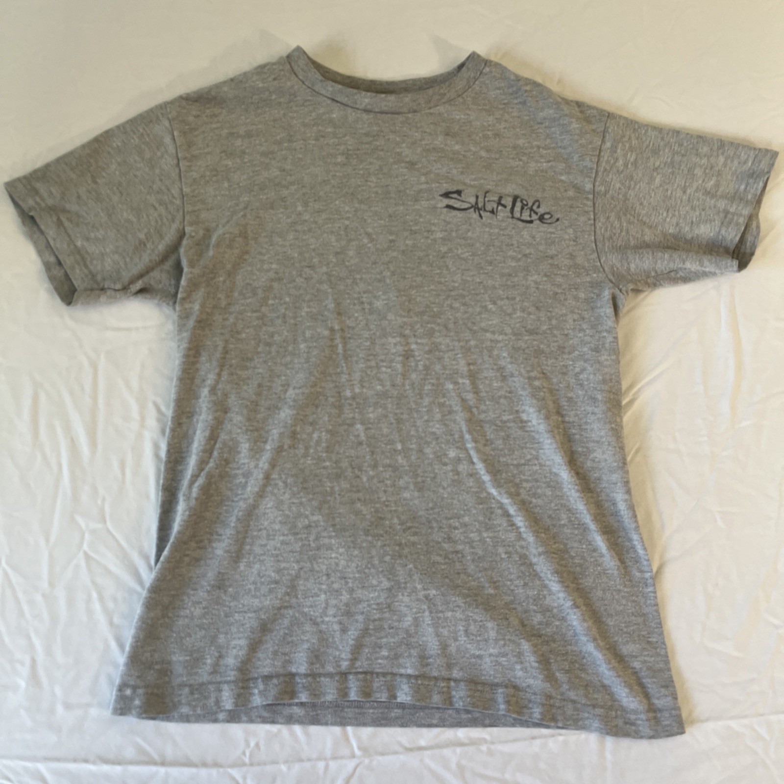 Men's Short Sleeve Gray Salt Life T-Shirt Diving Flag And Skull Size Small gallery