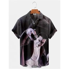 Mens Button Down Universal Monsters Halloween Hawaiian Top Novelty Holiday Gift