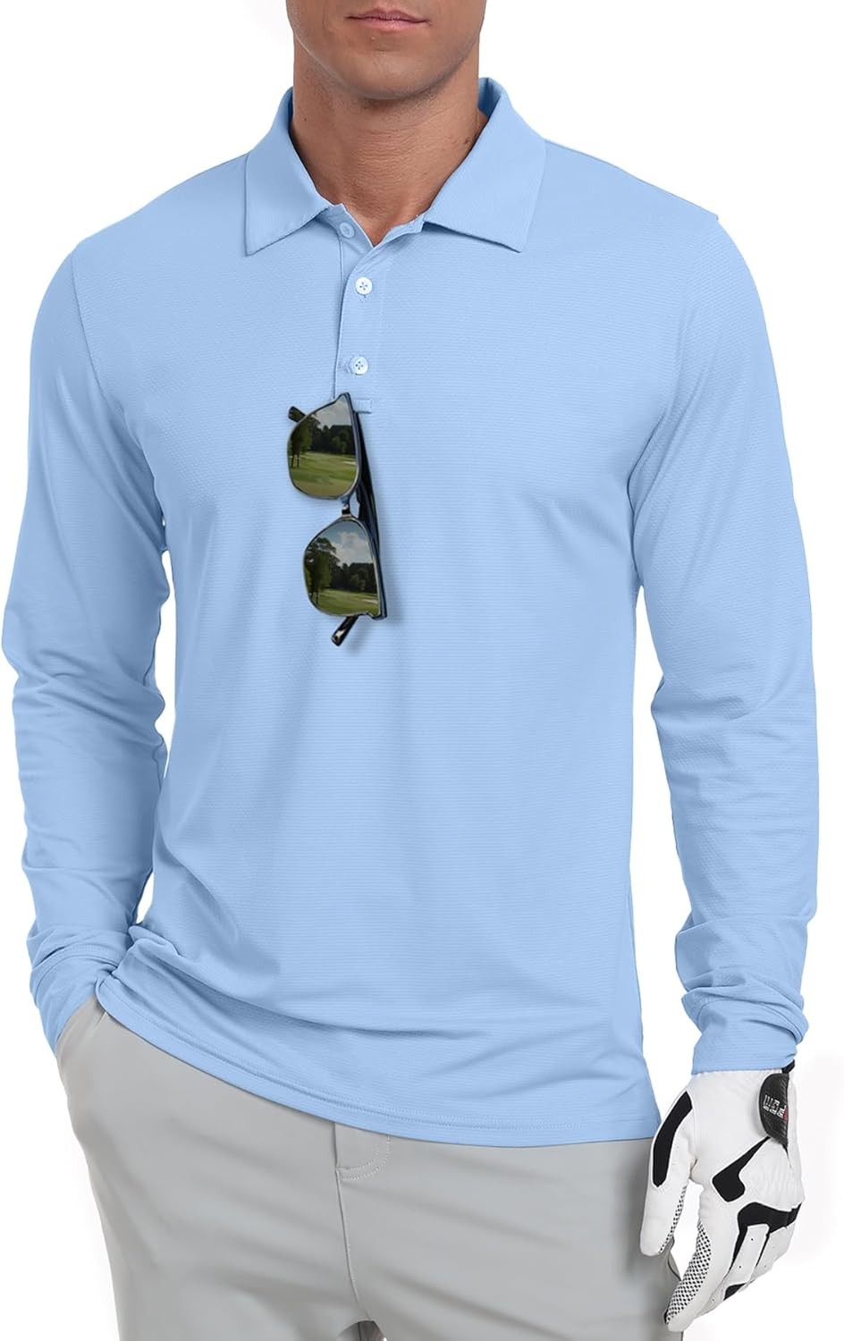 Men’s Long Sleeve Golf Polo Shirt UPF 50+ Quick Dry Lightweight Performance Tee