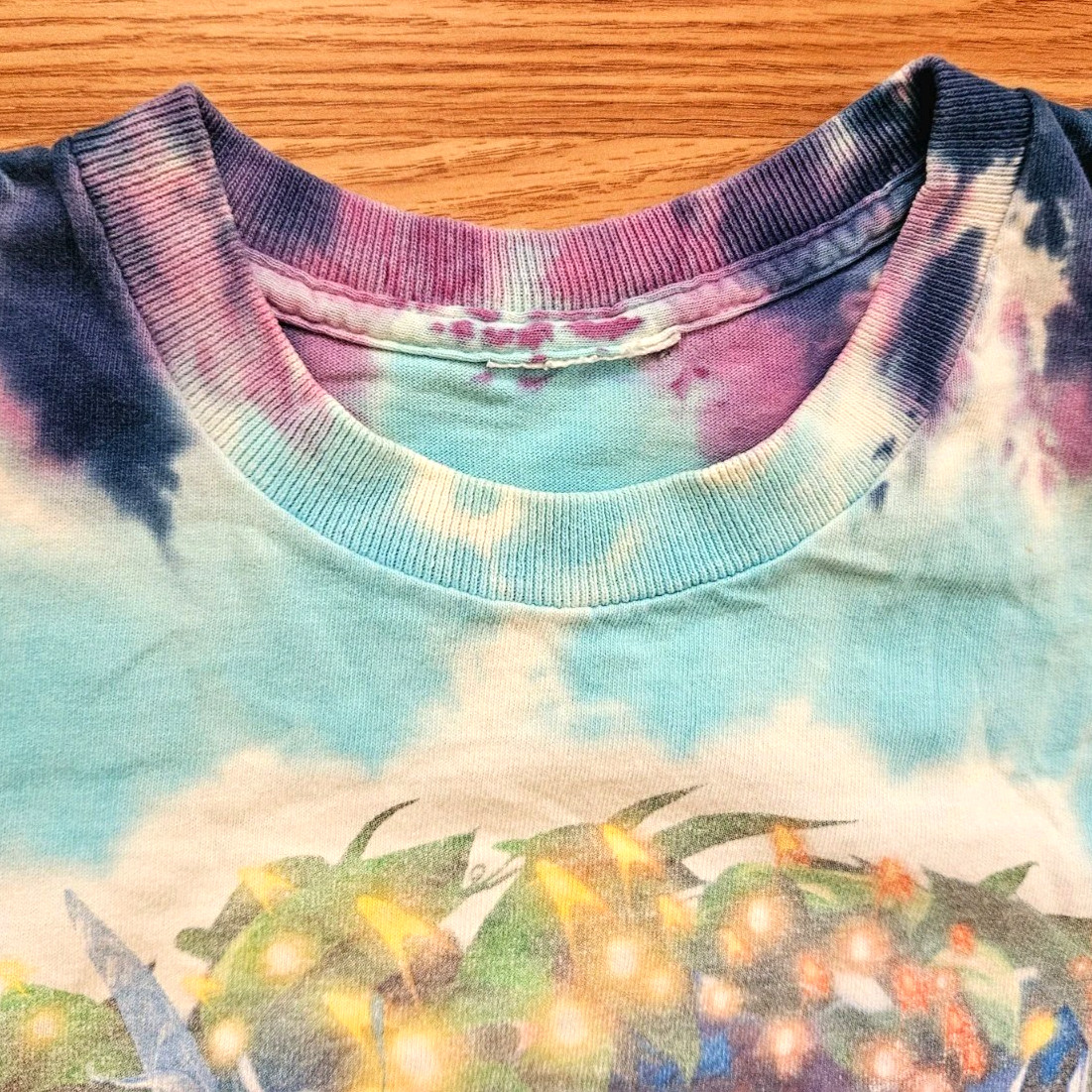 Vintage 90s Liquid Blue Fairy Fantasy Mushroom T Shirt Tie Dye Size Large gallery