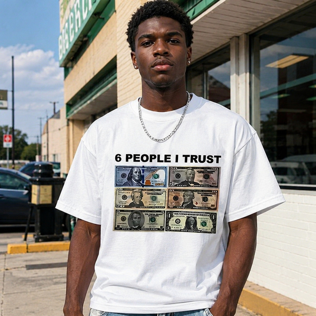 6 People I Trust Funny Money Graphic T-Shirt Dollar Bill Humor Meme Tee gallery