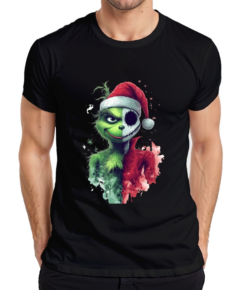 Christmas Grinch Skull Half Face Gloomy Gothic Halloween Mens T-Shirt