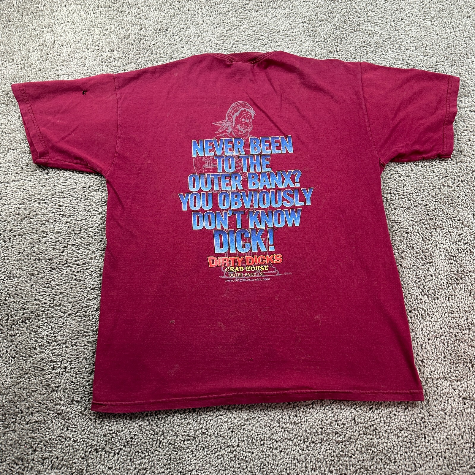 Dirty Dicks Crab Shack Shirt Mens Medium Red Blue Dont Know Dick THRASHED FLAW gallery