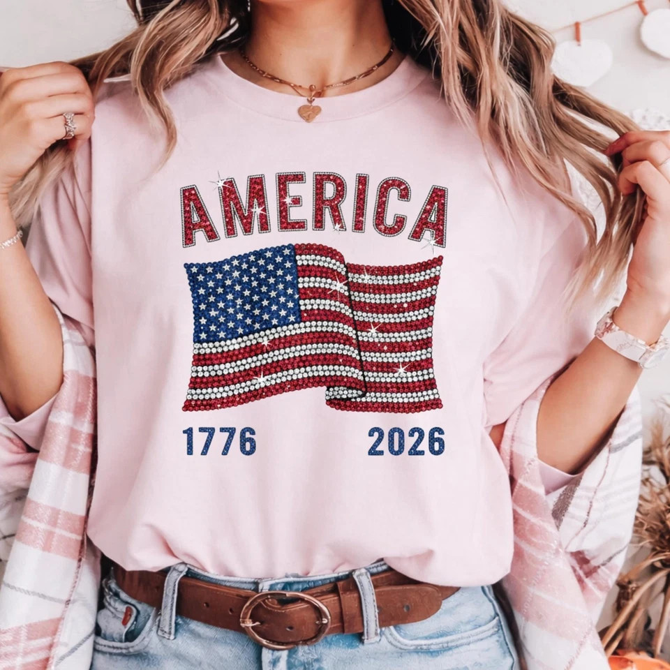 America 250 Bling Shirt, Patriotic Sparkle Flag Tee, 4th of July Gift gallery