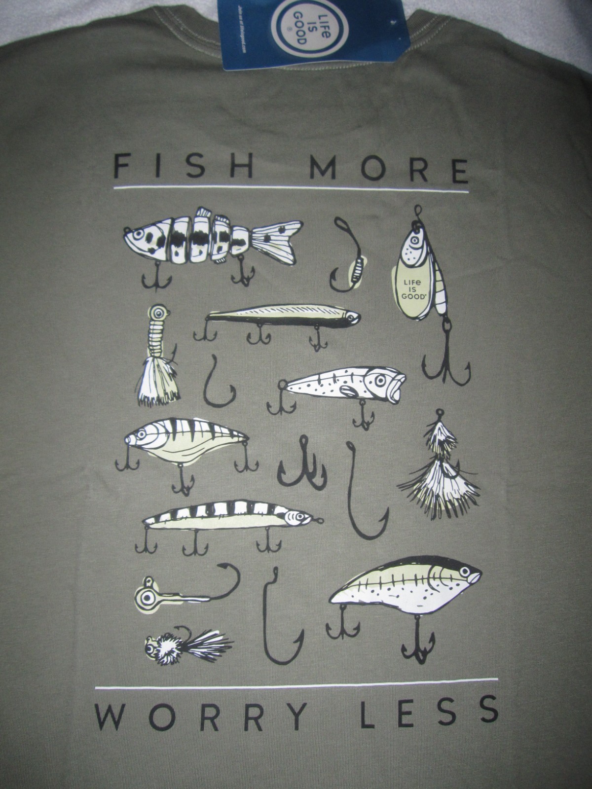 LIFE IS GOOD Fish Fishing Lures More Worry Less Mens SS TShirt NWT Sz Medium M gallery