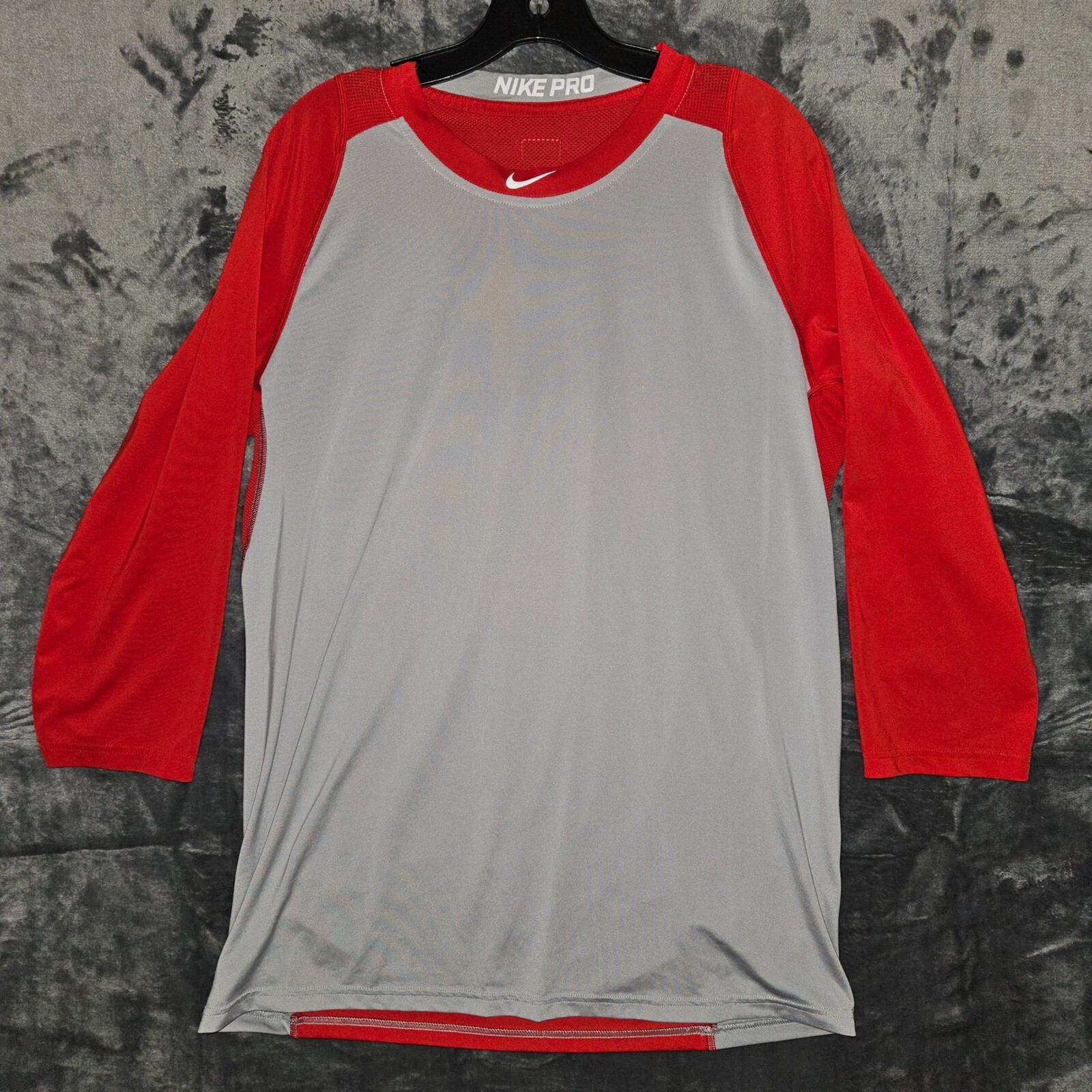 Nike Pro Dri-FIT Baseball Top Long Sleeve Gray Red Athletic Shirt Large gallery