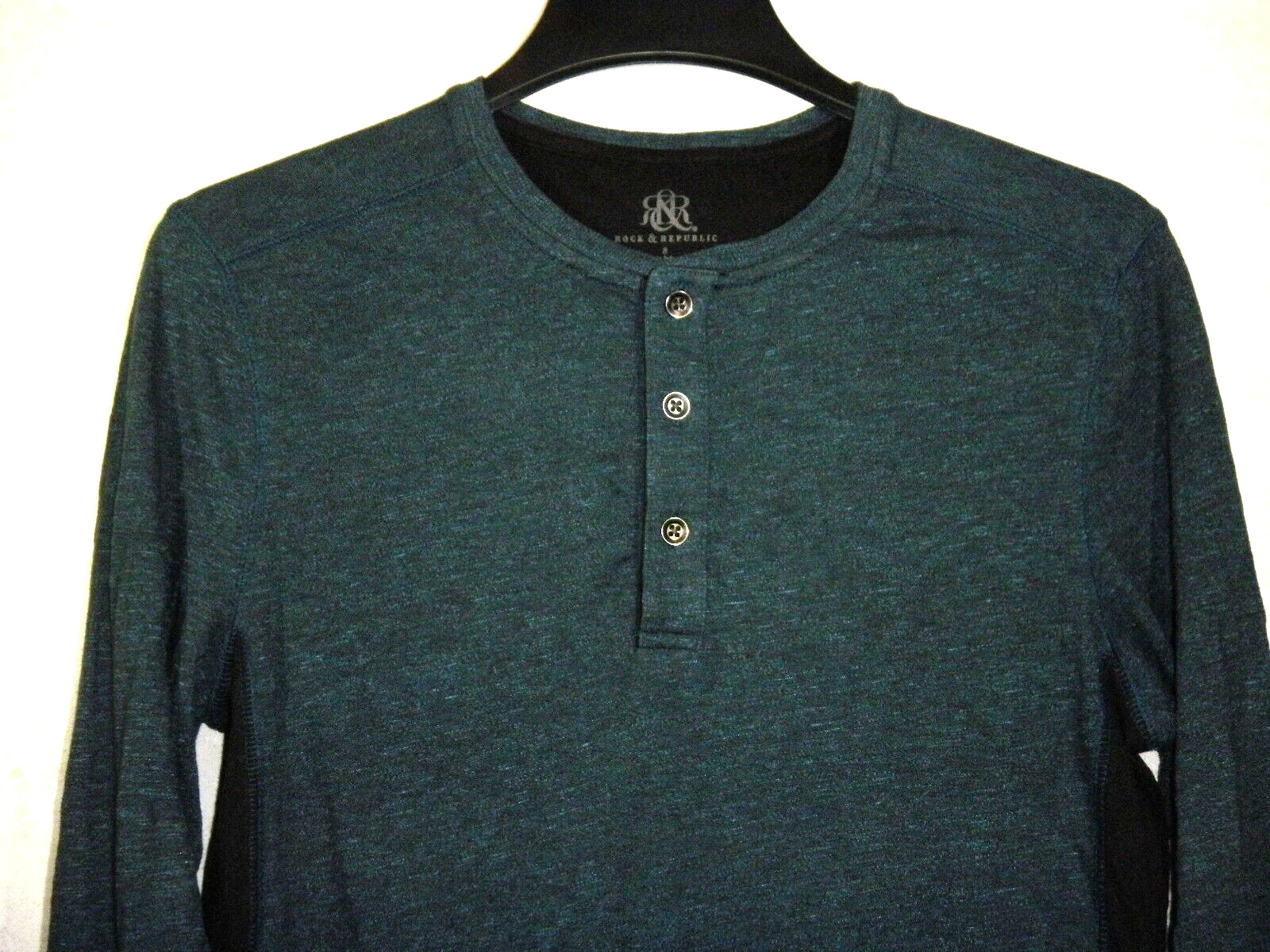 Rock & Republic Henley Pullover Men S Blue Black Long Sleeve gallery