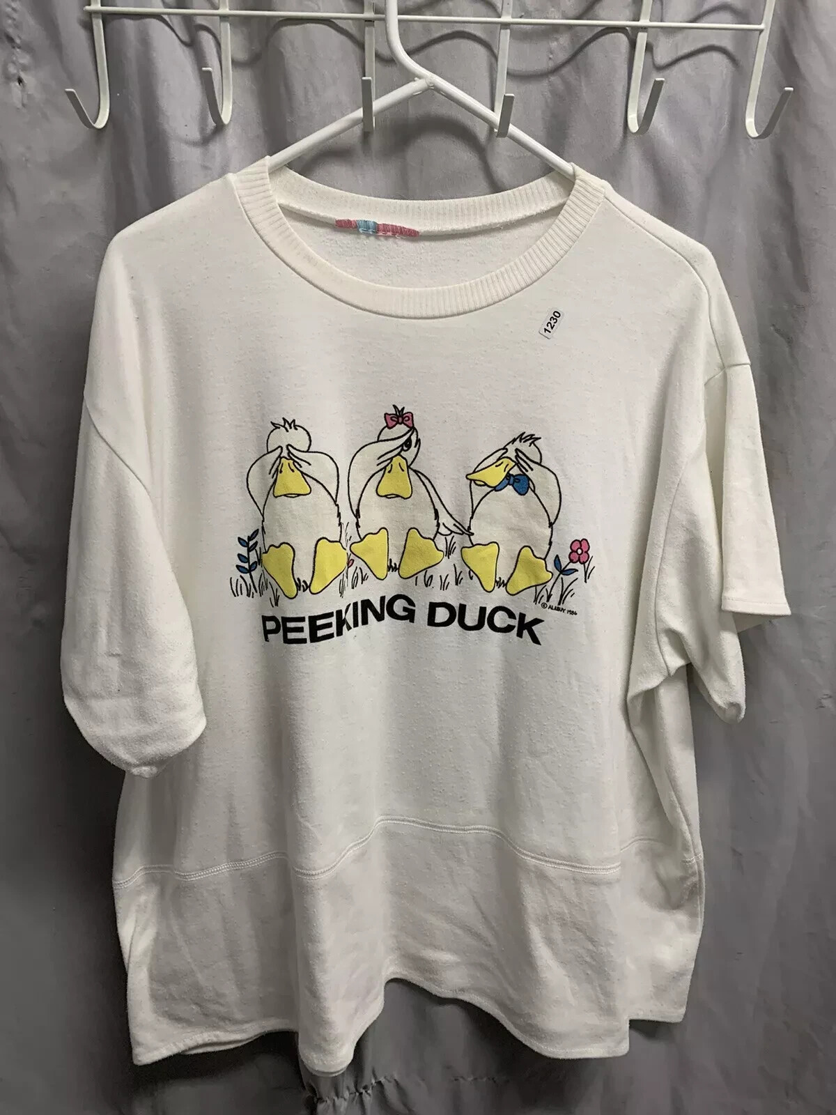 Vintage Peeking Ducks Shirt Adult Large White Short Sleeve Alabuy 1986 Mens