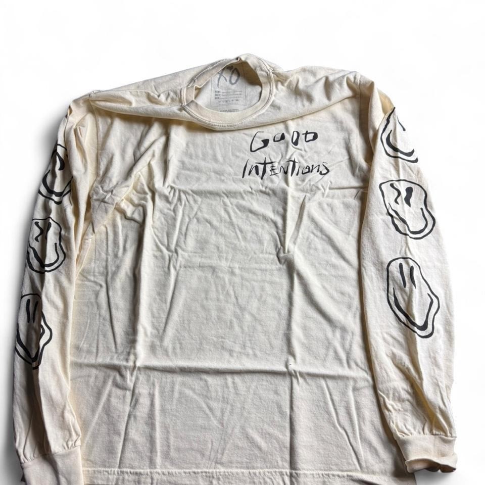 The Weeknd XO Nav Good Intentions Long Sleeve Shirt Cream Smiley Face Mens M gallery