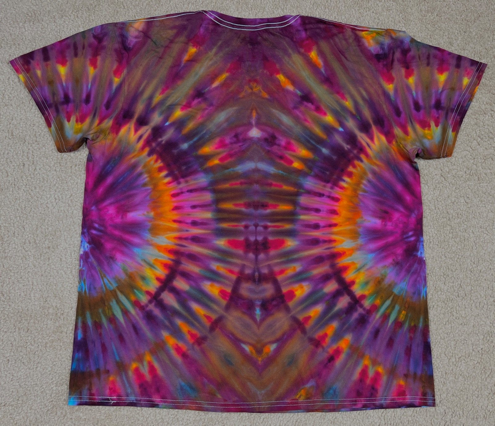 Handmade Ice Tie Dye T-Shirt XL Mens Womens Soft Cotton Maroon Orange Fanfold gallery