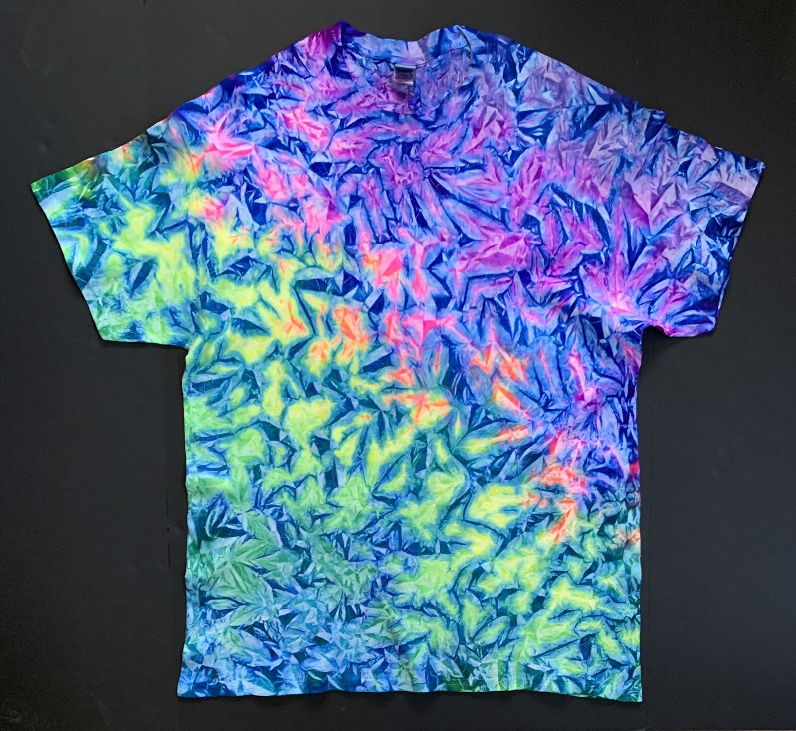 *New* 2XL - Sm Handmade Tie Dye, Rainbow Blue Cruncht Crinkle, Crew or V-Neck gallery