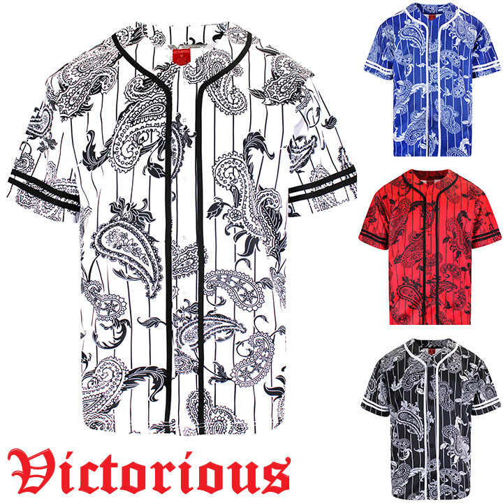 Men's Bandana Paisley Striped Button Down Baseball Jersey Tee Shirt S~5X BJ51EY gallery