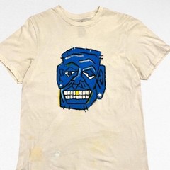 Custom Hand-Painted Abstract Blue Face Graphic Tee