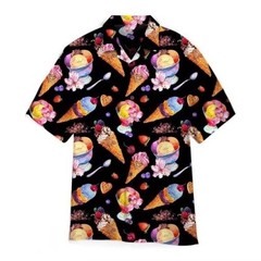 Mens Button Down Ice Cream Pop Graphic Hawaiian Top Novelty Holiday Gift Shirt