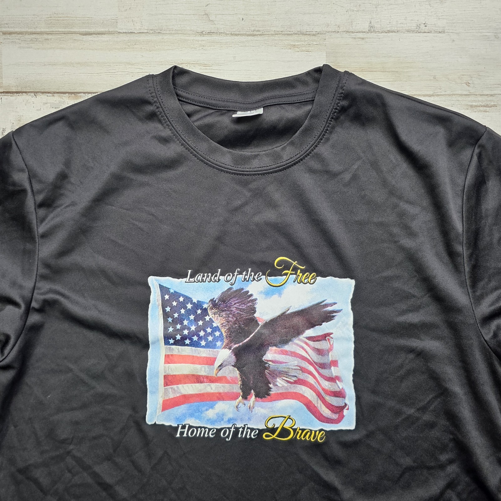 Retro Land of the Free Home of the Brave Long Sleeve Shirt Wicking Sz LG Black gallery