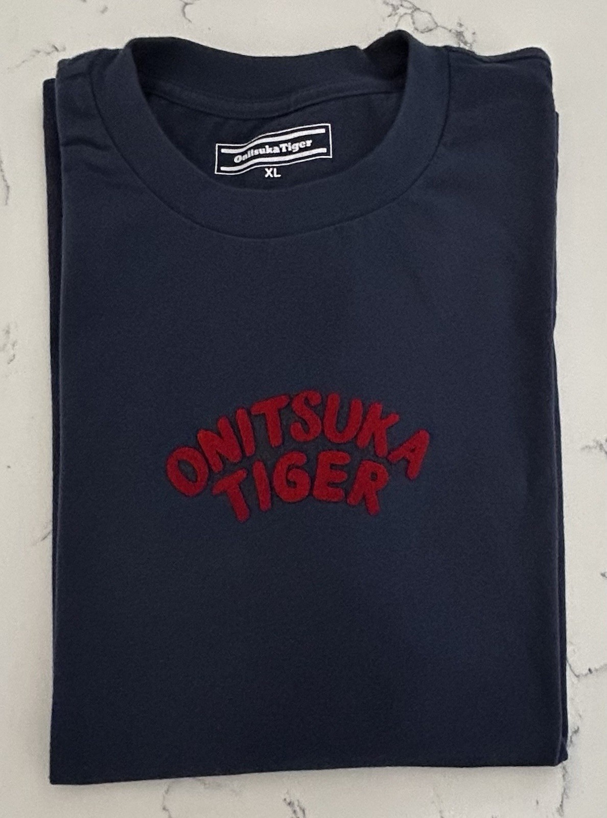Onitsuka Tiger XL Navy T-Shirt Red Flocked Logo Japan Sneaker Streetwear Tee gallery