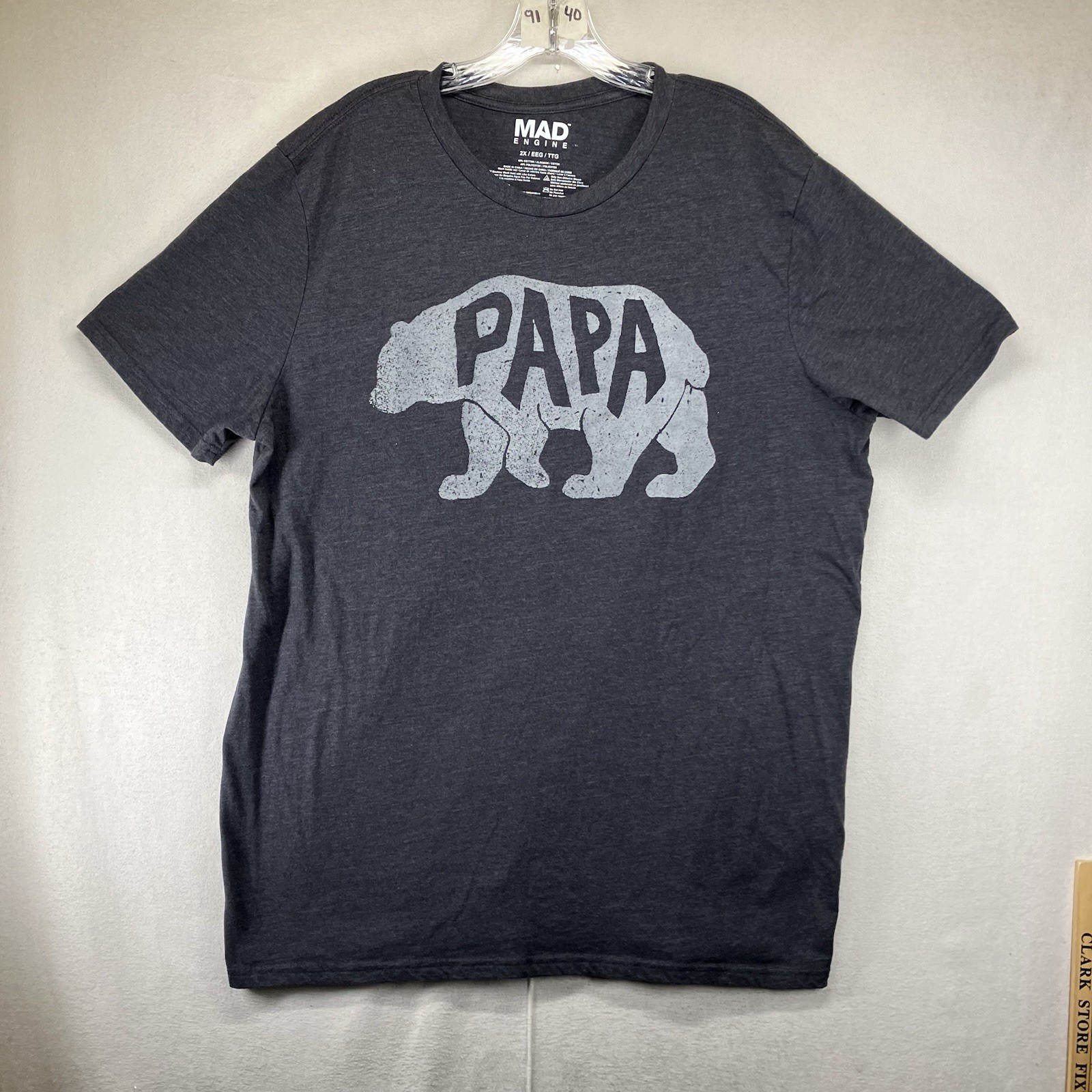 Mens Papa Bear Graphic T Shirt 2X Thin Lightweight Gray gallery