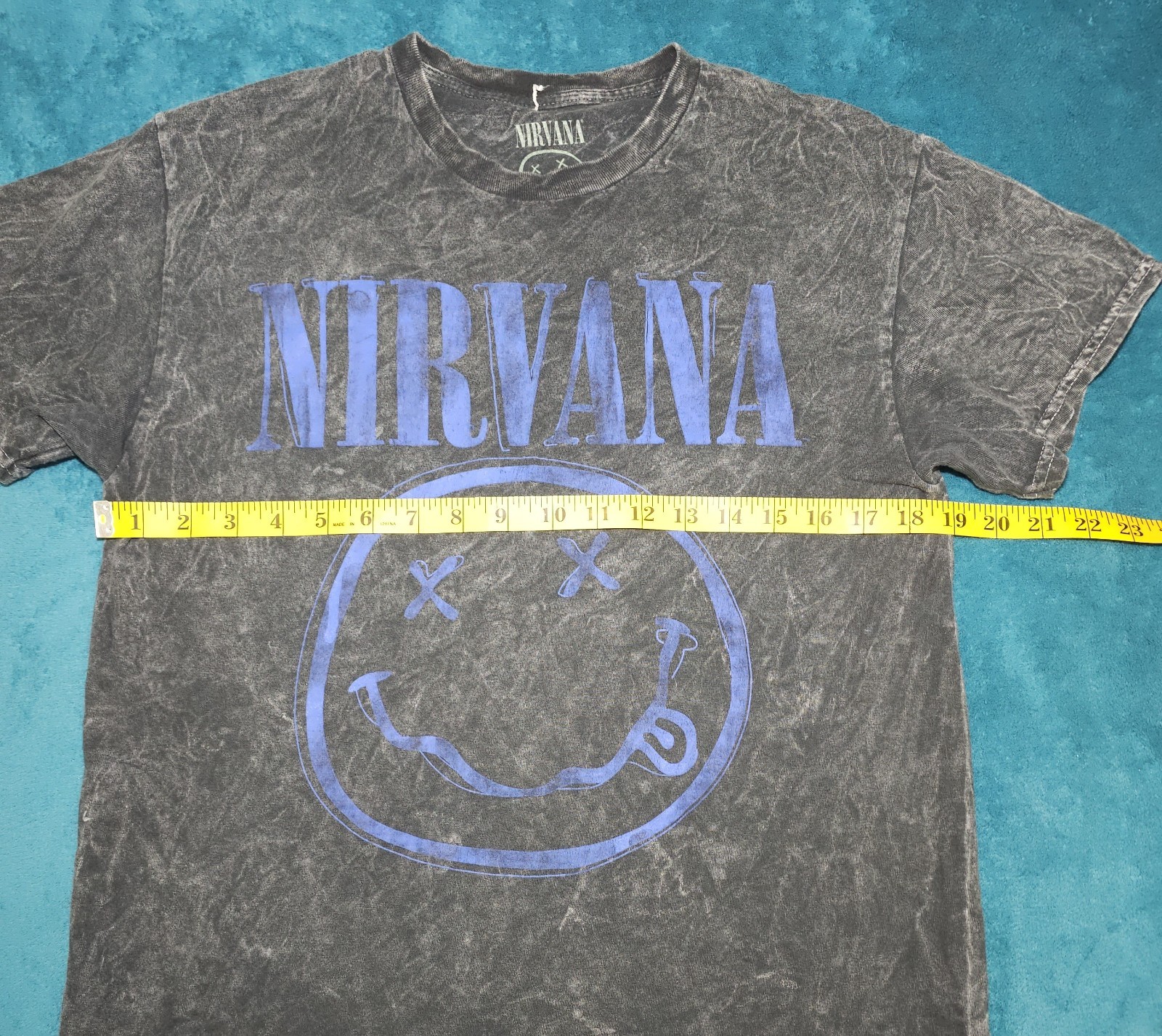 Nirvana Logo Black Acid Wash Short Sleeve Cotton T-Shirt Men's M gallery
