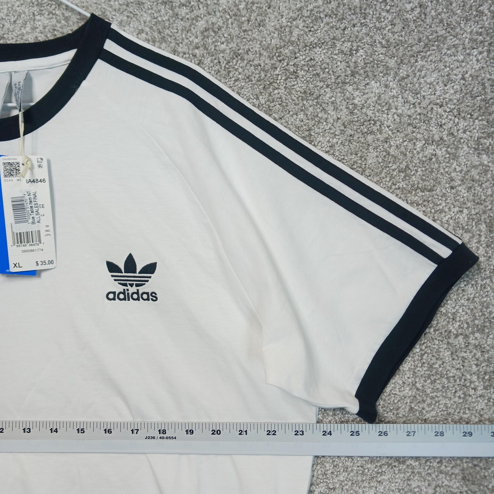 Adidas Shirt Mens XL White 3-Stripes Trefoil Originals Crew Neck Casual T-Shirt gallery