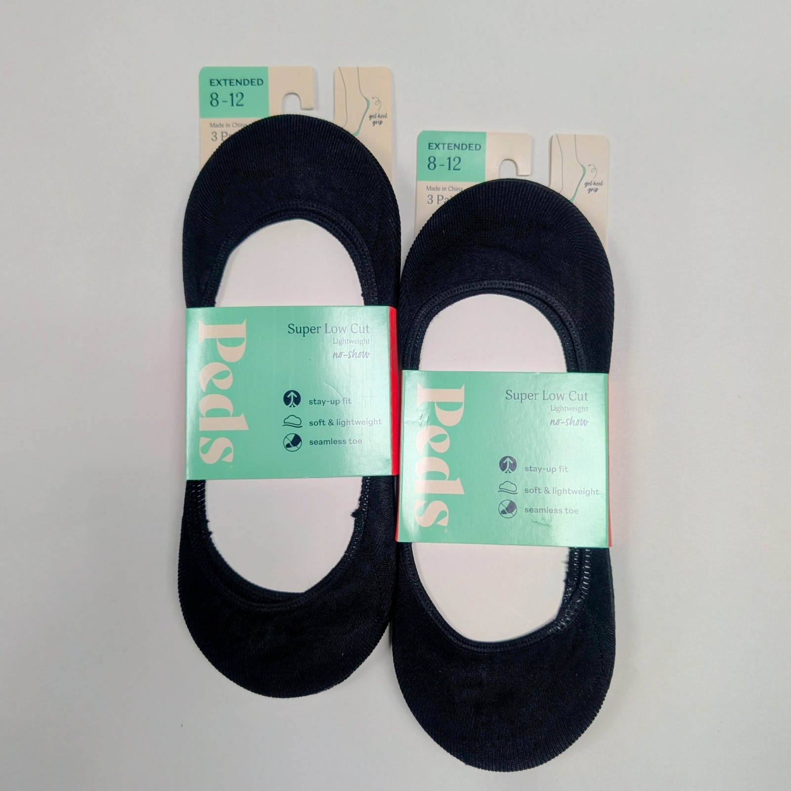PEDS Super Low Cut Liner No-Show Socks Size 8-12 Black 6 pair