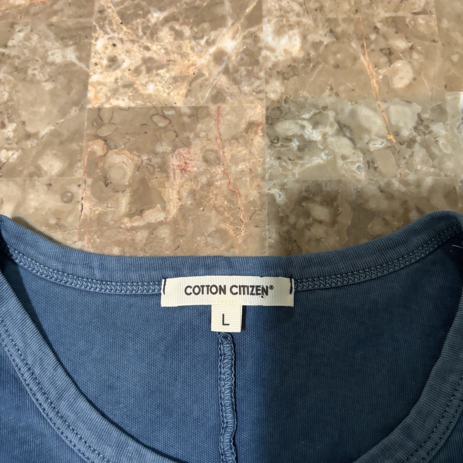 Cotton Citizen Shirt Mens Large Blue Short Sleeve Raw Split Hem 100% Supima USA gallery